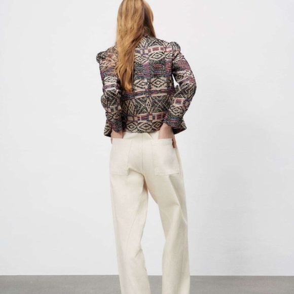 NWT ZARA ZW The Low Rise Worker Button Closure Cream Jeans Size 38 - Picture 3 of 4